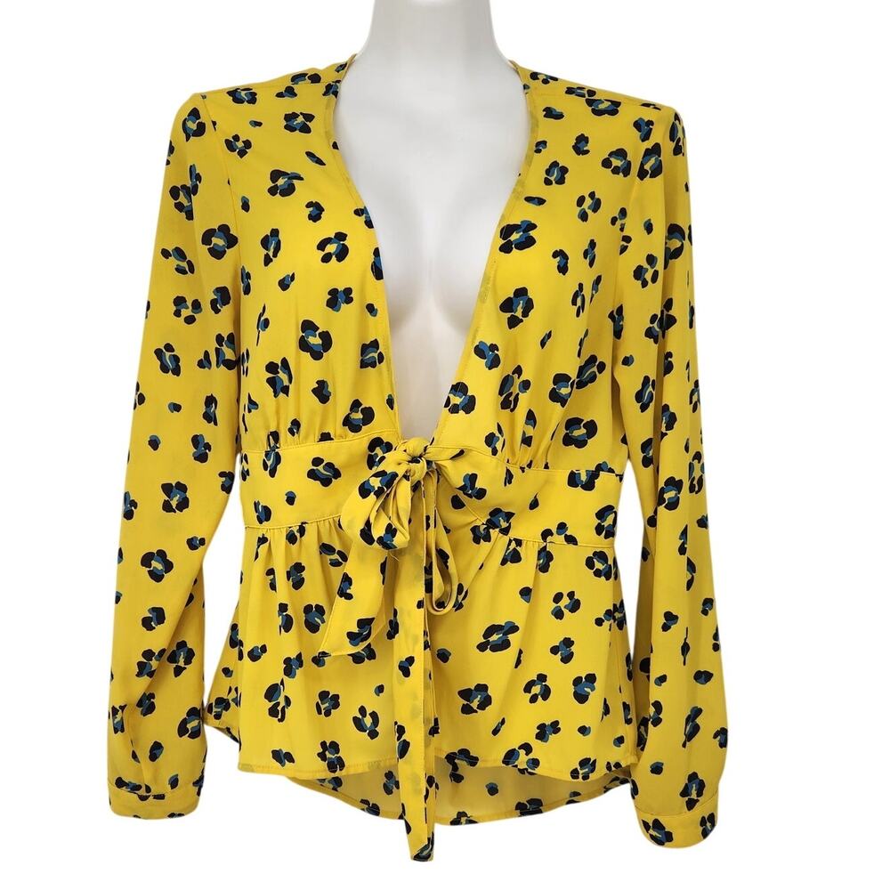 Cabi Bright & Sunny Colorful Canary Yellow Cheetah Print Cardigan #5596 Women  M